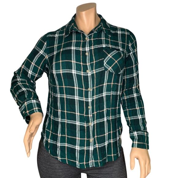 Ava & Viv Tops - AVA & VIV Plaid Collared Buttons Down Shirt Green White Black Size 1X